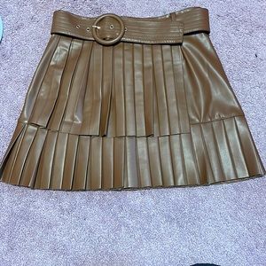 Brown leather pleated mini skirt from Zara